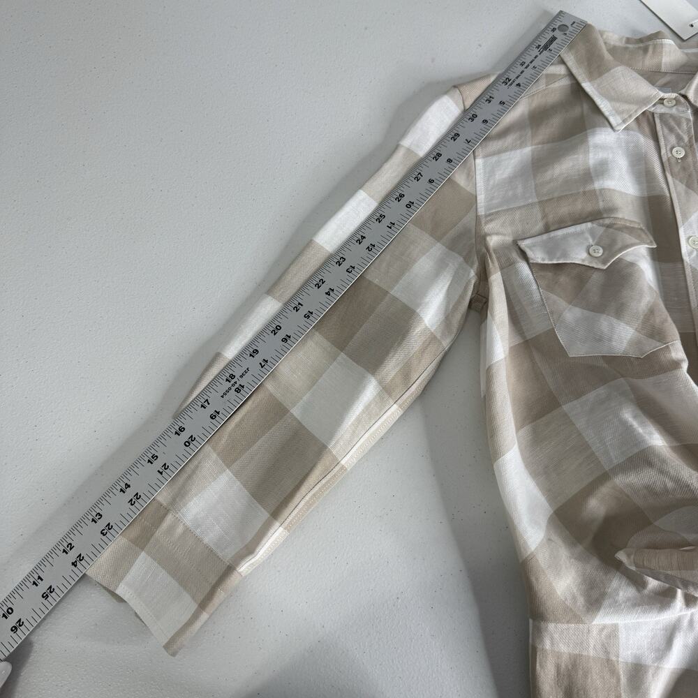 Sara Roka Drake Belted Dress‎ Womens 40 Beige Linen Gingham Shirt Midi Cottage - Picture 11 of 16